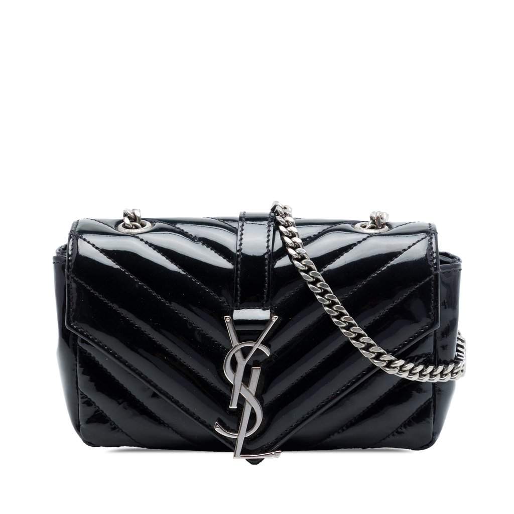 Saint Laurent Baby Chevron Patent Classic Monogram Chain Bag Black Leather Very good - Front View
