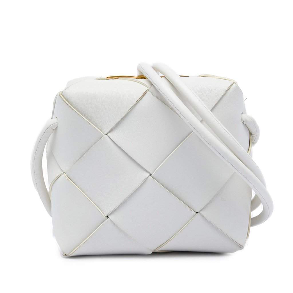 Bottega Veneta Mini Lambskin Intrecciato Cassette Camera Bag White Leather Very good condition - Front View