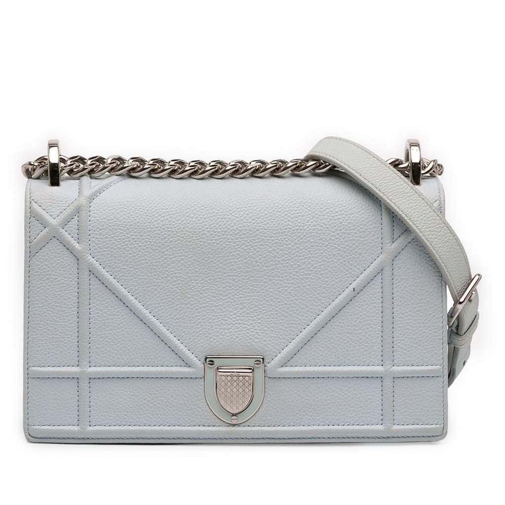 Dior Small Grained Calfskin Diorama Flap Blue Leather Very good - Front View
