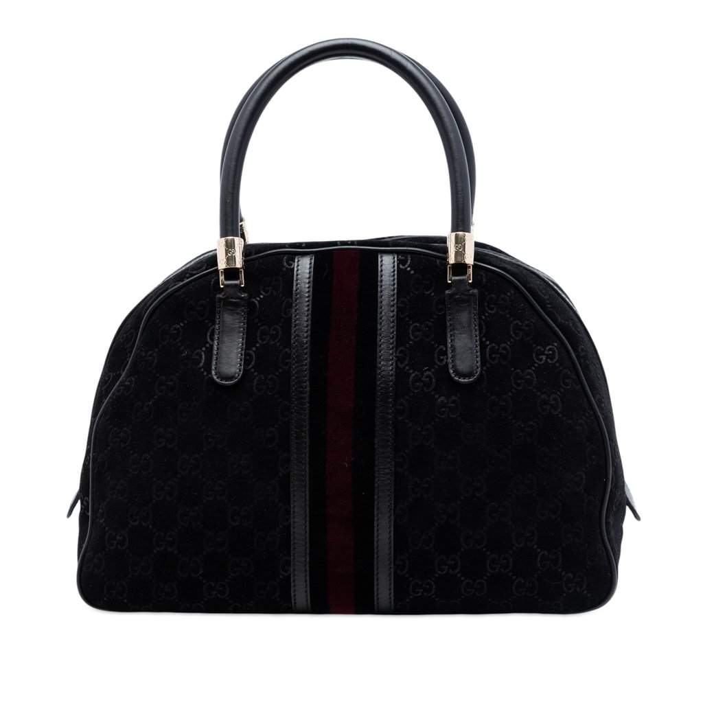 Gucci GG Suede Web Dome Handbag Black Leather Very good condition - Front View