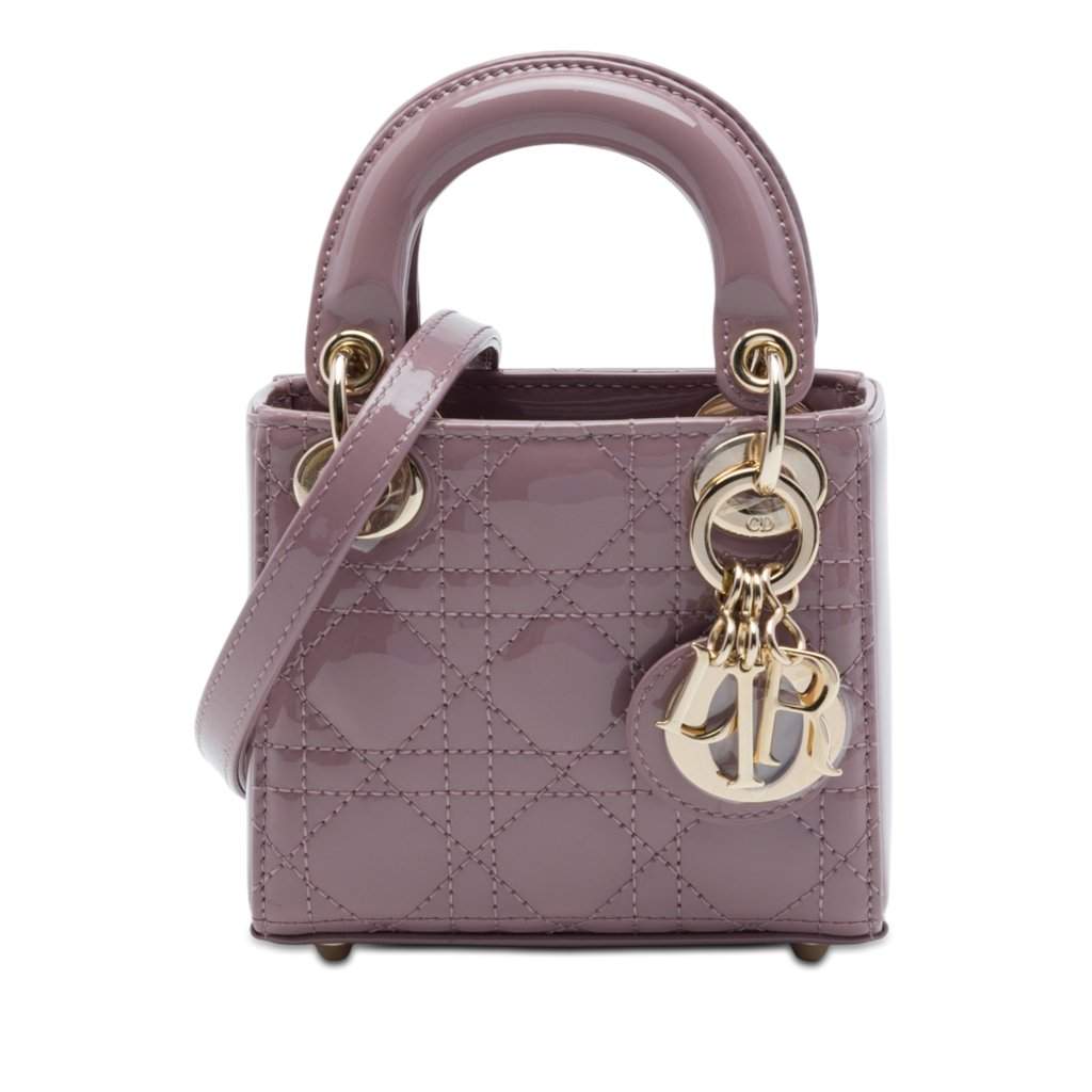 Dior Micro Patent Cannage Lady Dior Pink Leather Very good - Front View