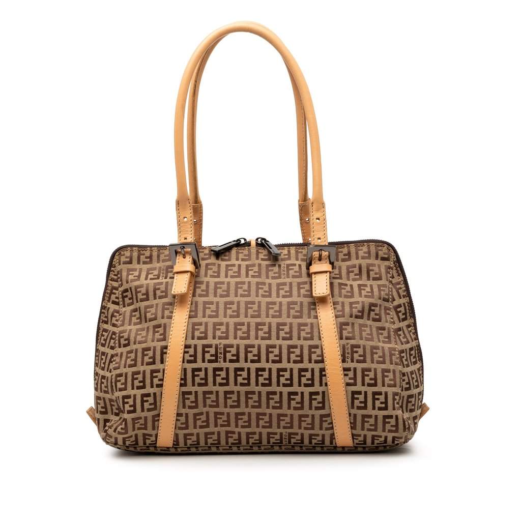 Fendi Zucchino Canvas Shoulder Bag Brown Very good - Front View