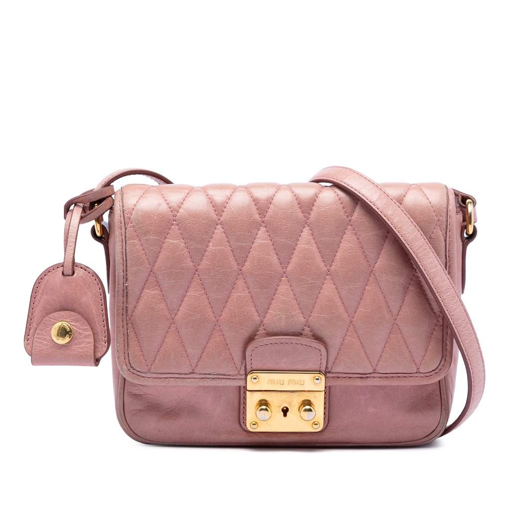 Miu Miu Vitello Shine Trapu Crossbody Pink Leather Very good condition - Front View