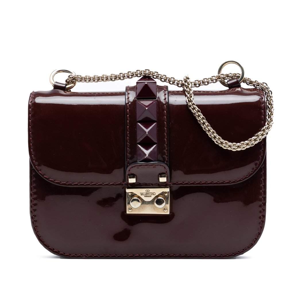 Valentino Small Patent Rockstud Glam Lock Crossbody Red Leather Very good condition - Front View