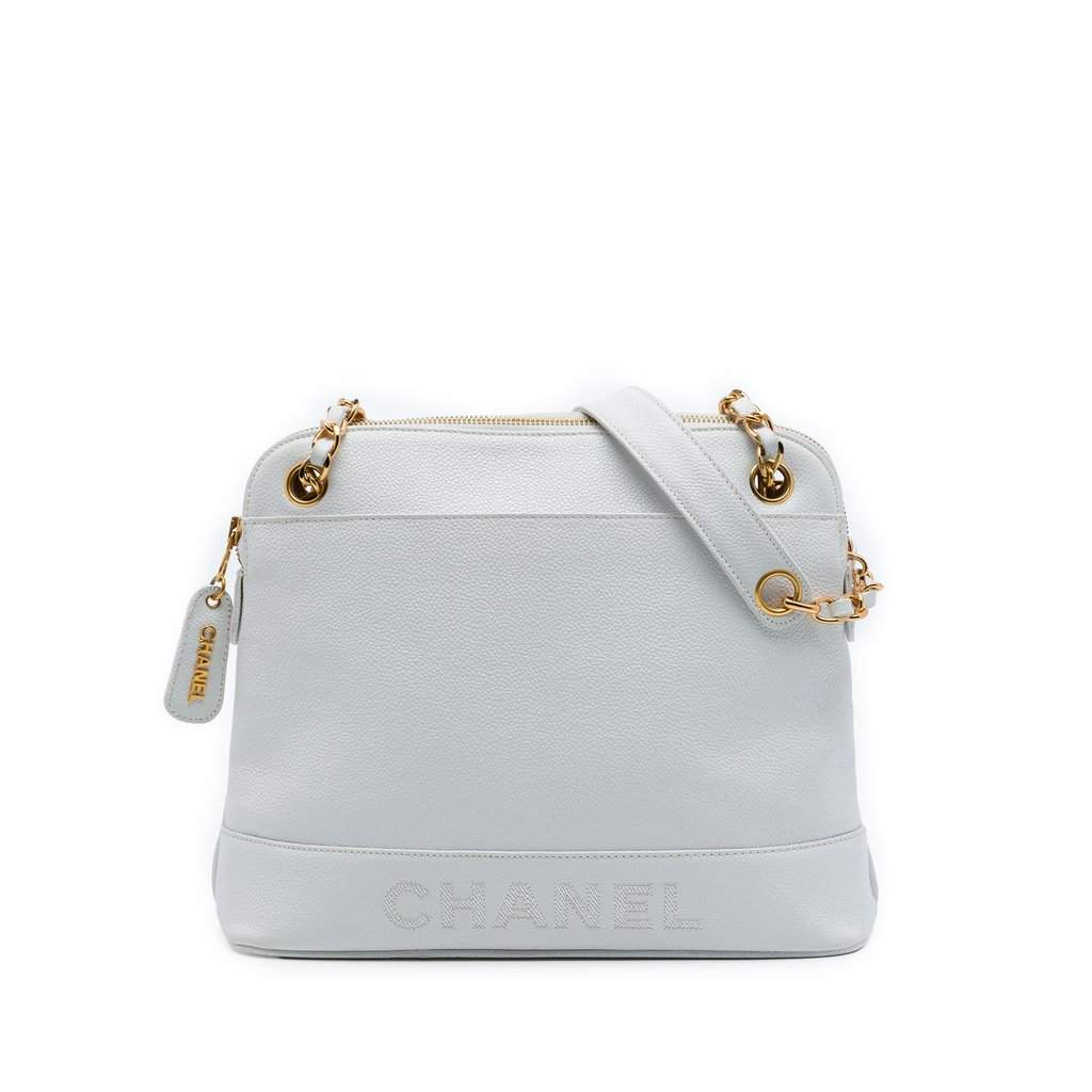 Chanel Caviar Logo Chain Shoulder Bag White Leather Very good condition - Front View