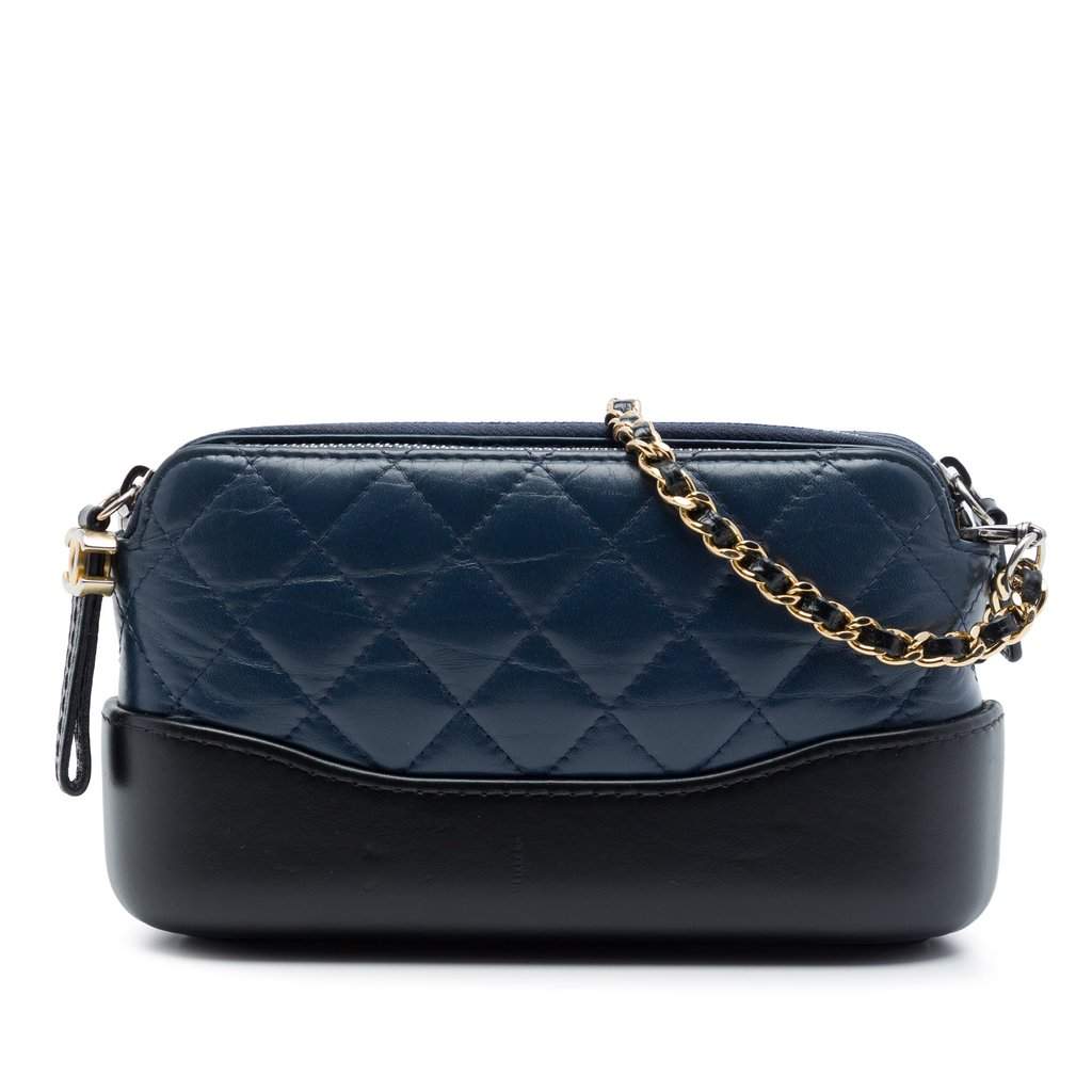 Chanel Bicolor Aged Calfskin Gabrielle Double Zip Clutch with Chain Blue Leather Very good - Front View