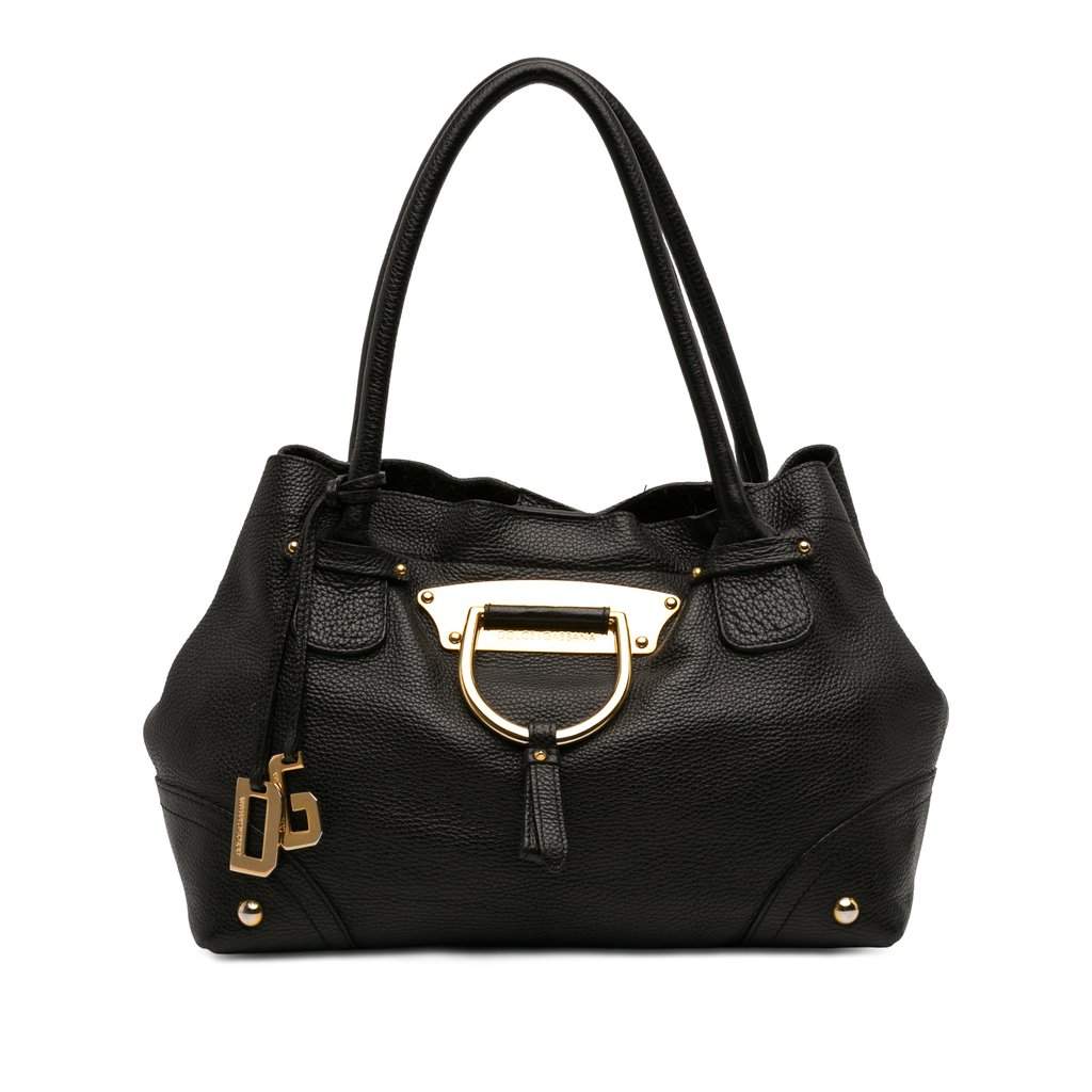 Dolce & Gabbana Pebbled Leather D Ring Tote Black Leather Very good - Front View