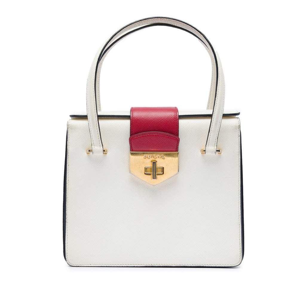 Prada Mini Saffiano Turnlock Handbag White Leather Very good - Front View