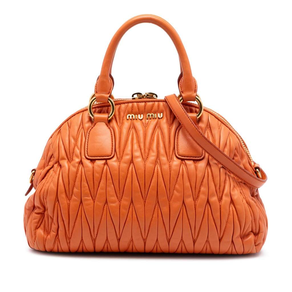 Miu Miu Matelasse Nappa Dome Satchel Orange Leather Very good condition - Front View