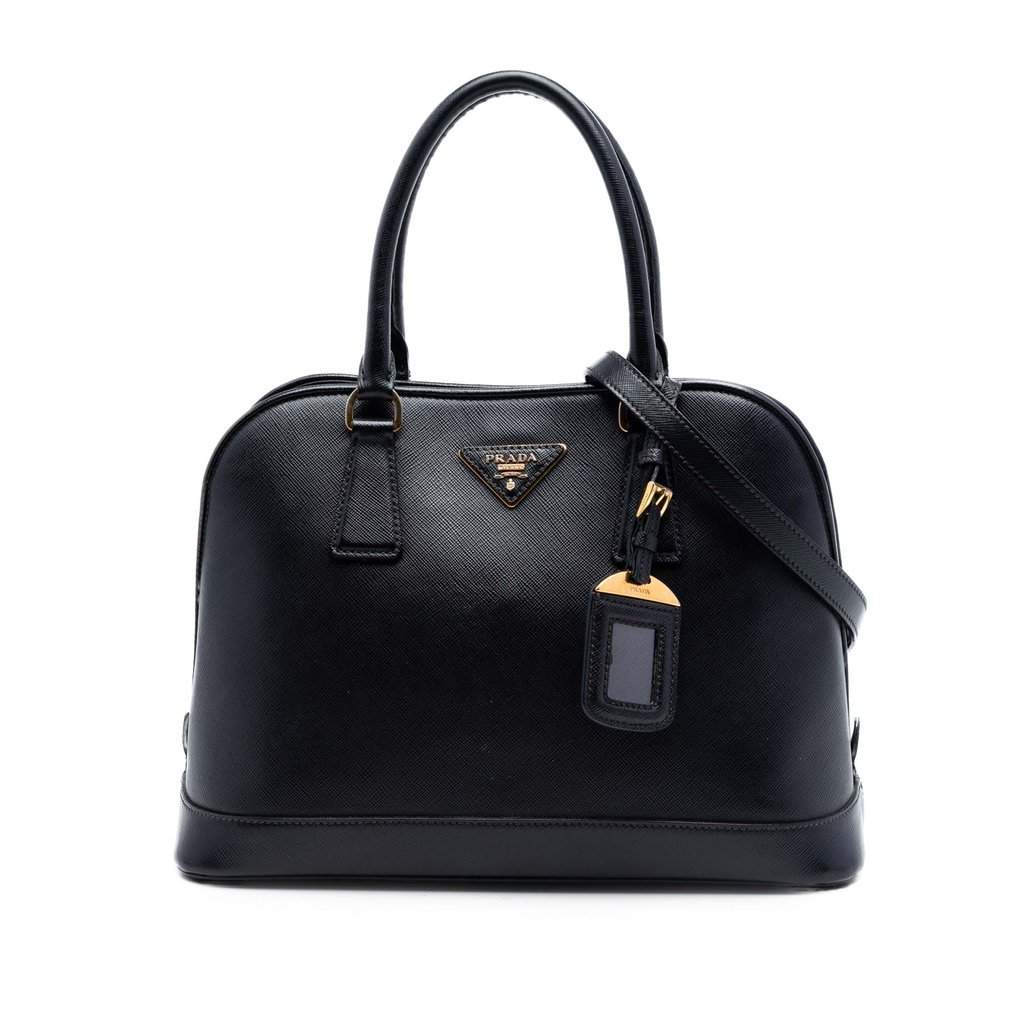 Prada Medium Saffiano Lux Open Promenade Satchel Black Leather Very good condition - Front View