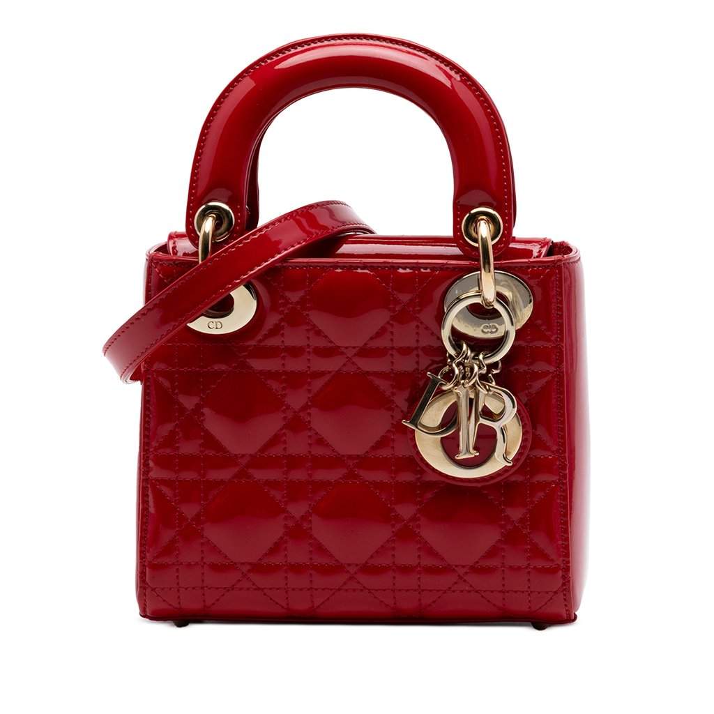 Dior Mini Patent Cannage Lady Dior Red Leather Very good - Front View