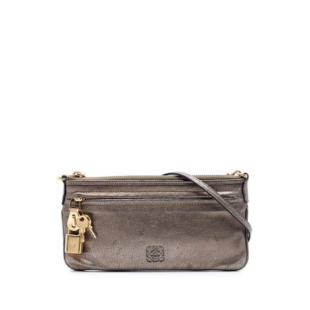 Loewe Metallic Leather Anagram Crossbody Gold Leather Very good condition - Front View