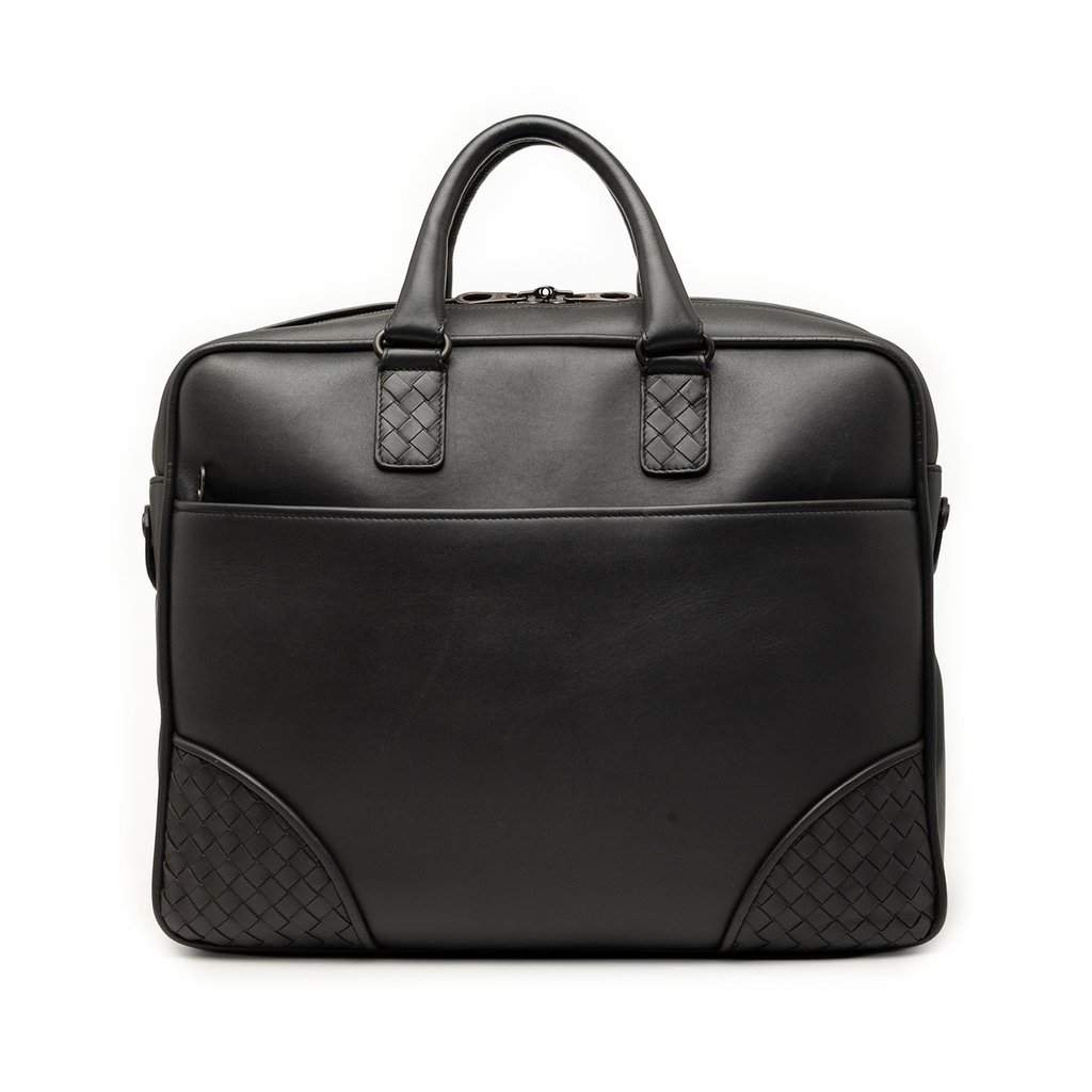 Bottega Veneta Intrecciato Trimmed Leather Briefcase Black Leather Very good condition - Front View