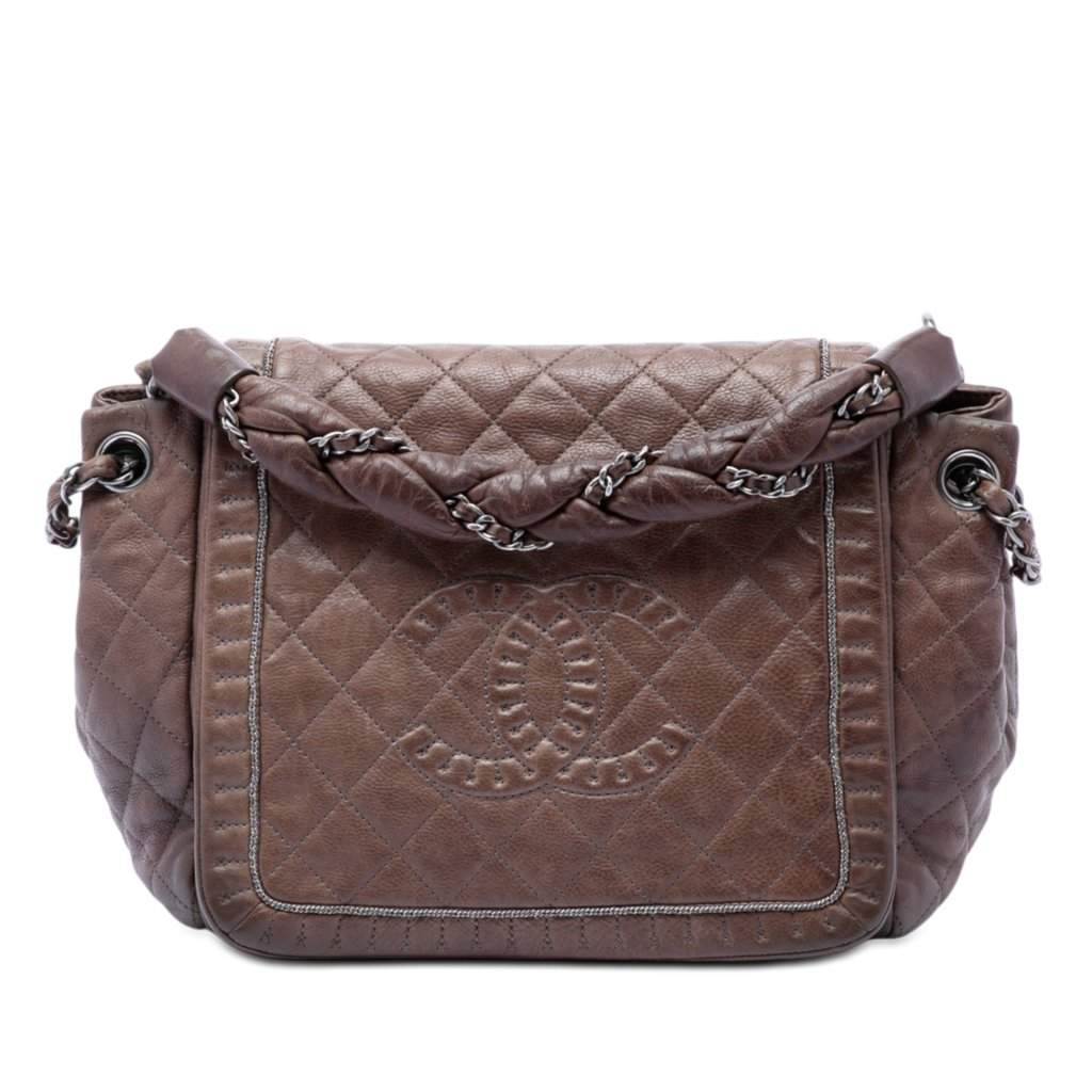 Chanel Small Quilted Calfskin Istanbul Accordion Flap Brown Leather Very good condition - Front View
