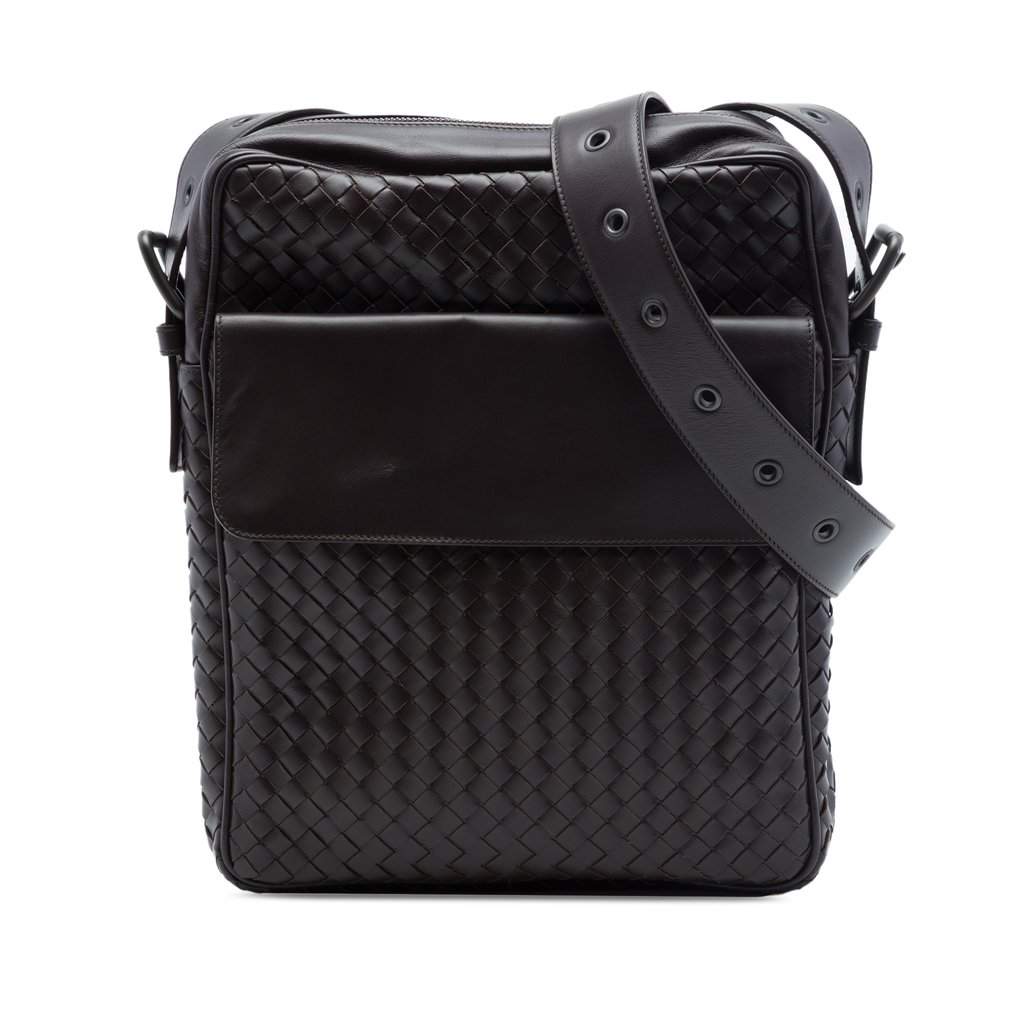 Bottega Veneta Nappa Intrecciato Front Pocket Crossbody Brown Leather Very good - Front View