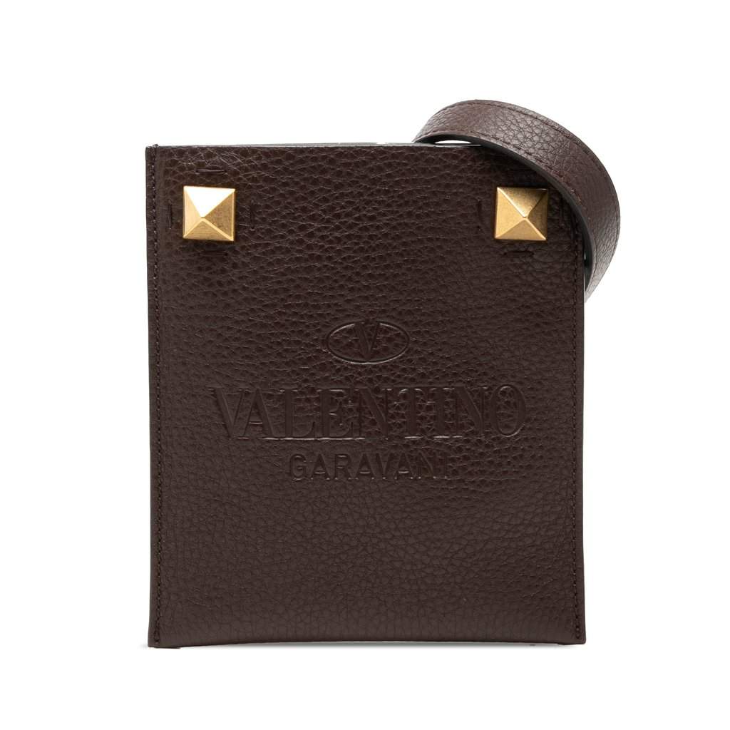 Valentino Mini Grained Calfskin Rockstud Identity Crossbody Brown Leather Very good - Front View