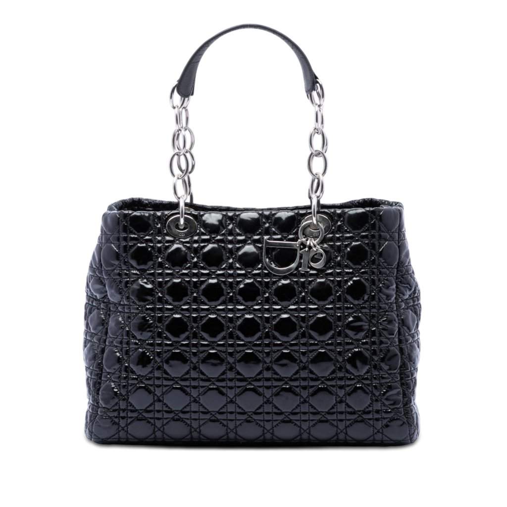 Dior Large Patent Cannage Lady Dior Soft Shopping Tote Black Leather Very good - Front View