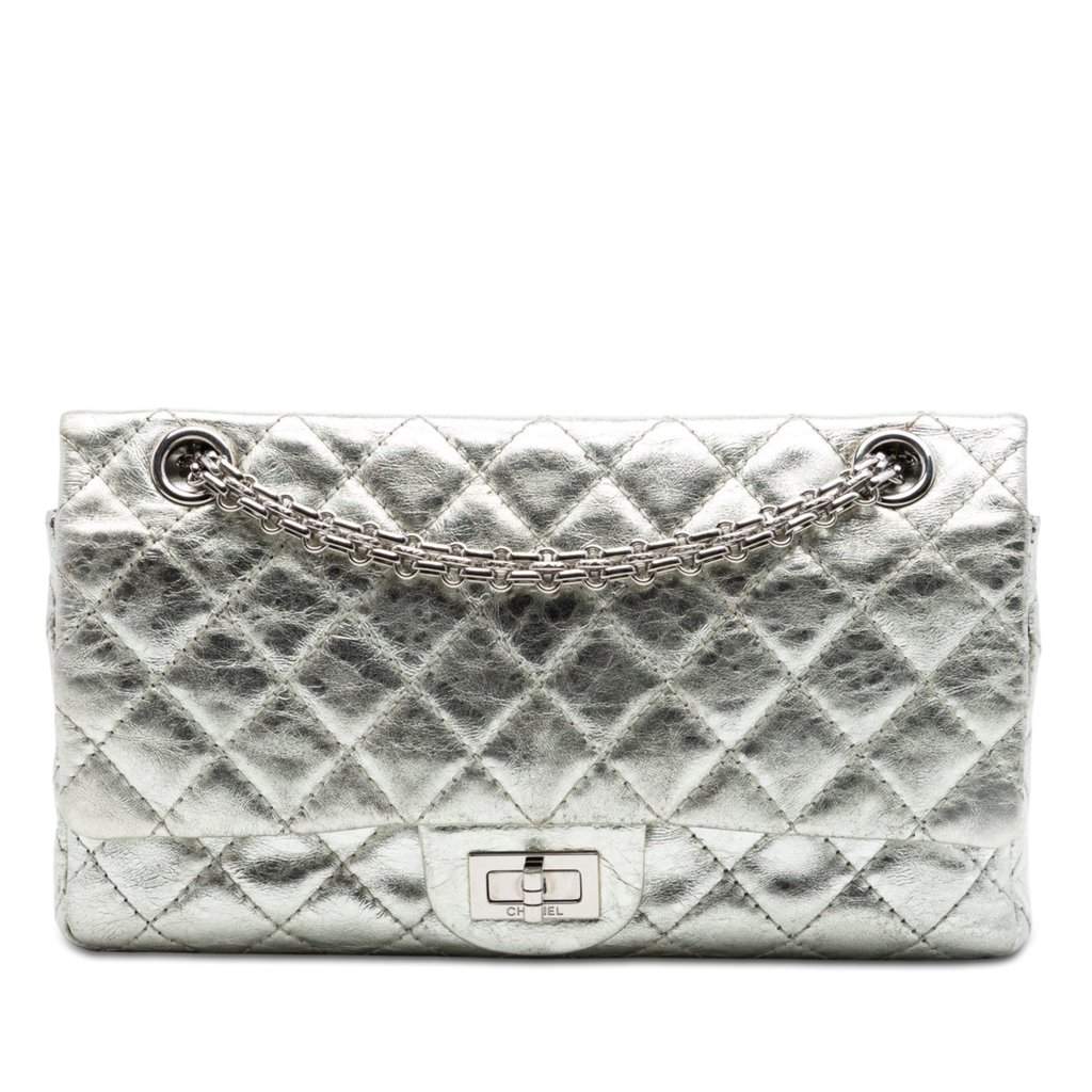 Chanel Metallic Aged Calfskin Reissue 2.55 Double Flap 225 Silver Leather Very good condition - Front View