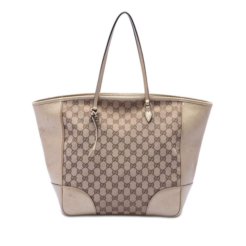 Gucci GG Canvas and Leather Bree Tote Beige Leather Very good condition - Front View