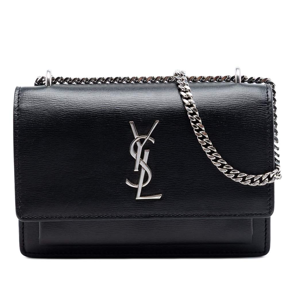 Saint Laurent Mini Calfskin Monogram Sunset Wallet on Chain Black Leather Very good condition - Front View