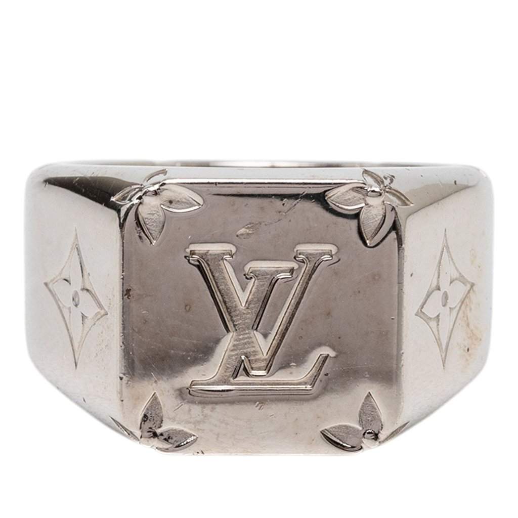 Louis Vuitton Brass Monogram Signet Ring M Silver Metal Very good - Front View