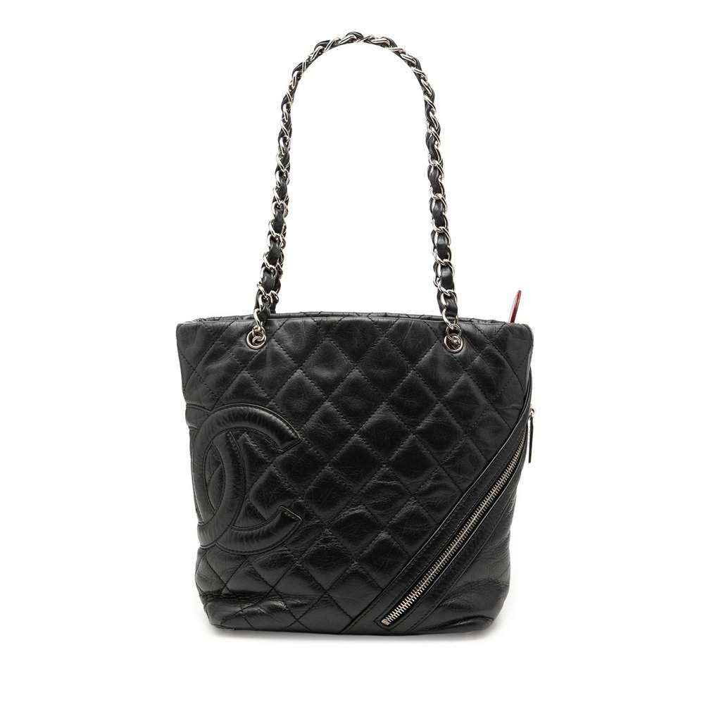 Chanel Small Quilted Aged Calfskin Cotton Club Tote Black Leather Very good - Front View