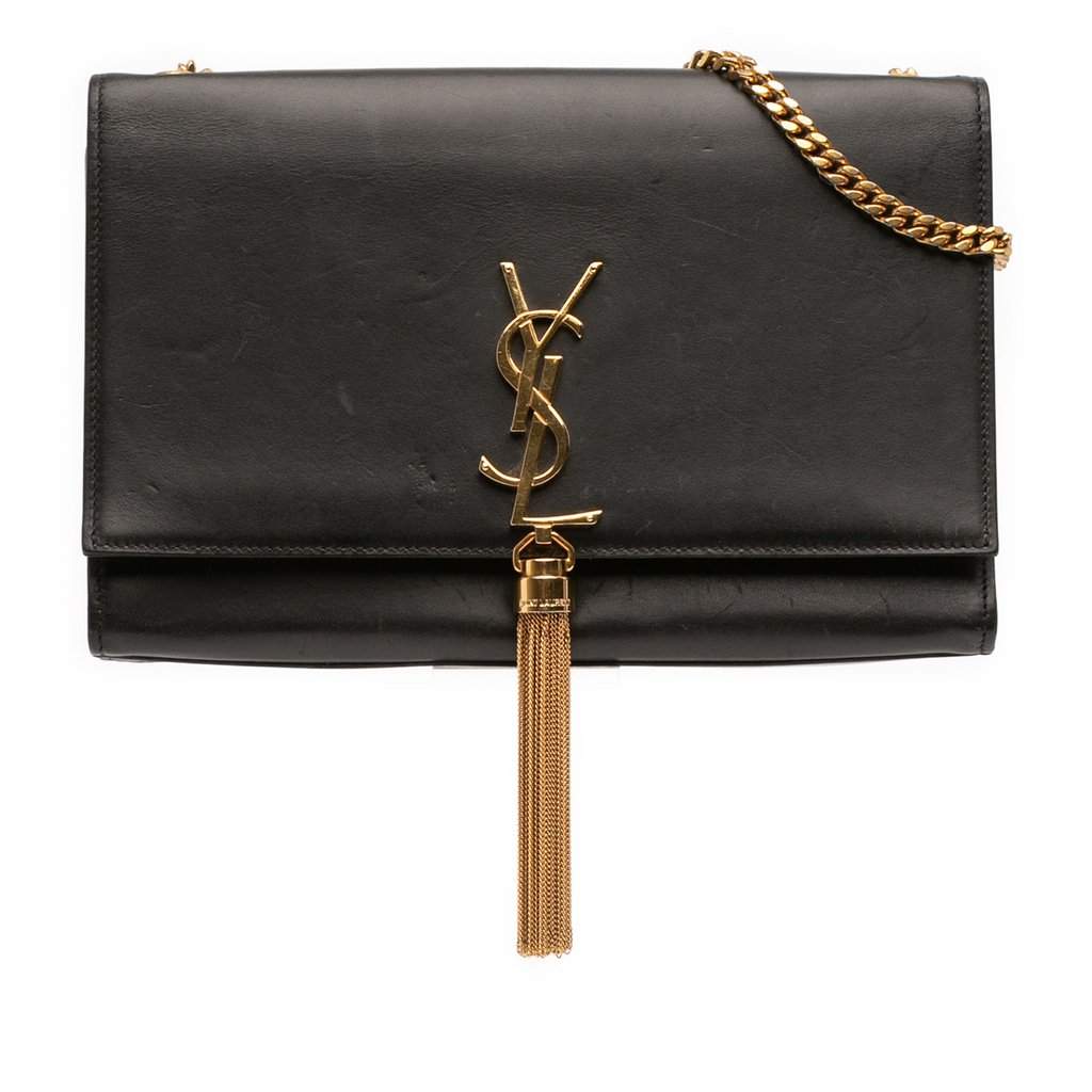 Saint Laurent Medium Smooth Calfskin Classic Monogram Kate Tassel Crossbody Black Leather Good - Front View