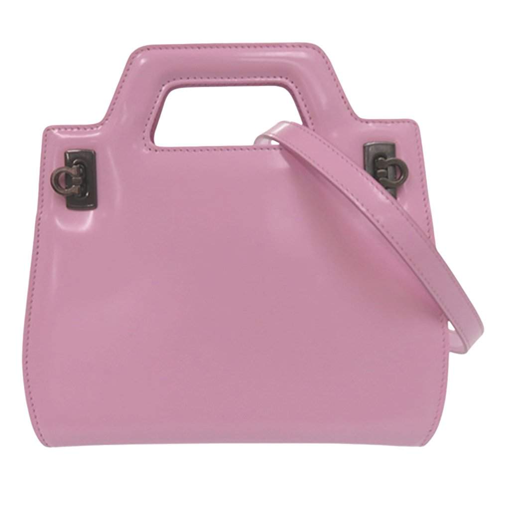 Salvatore Ferragamo Micro Brushed Calfskin Wanda Top Handle Bag Pink Leather Very good condition - Front View