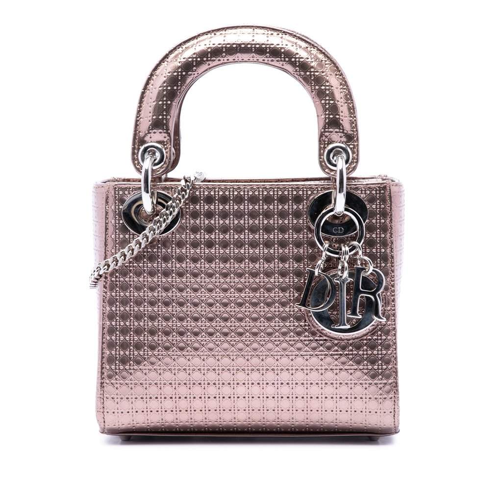 Dior Mini Metallic Patent Microcannage Lady Dior Pink Leather Very good condition - Front View
