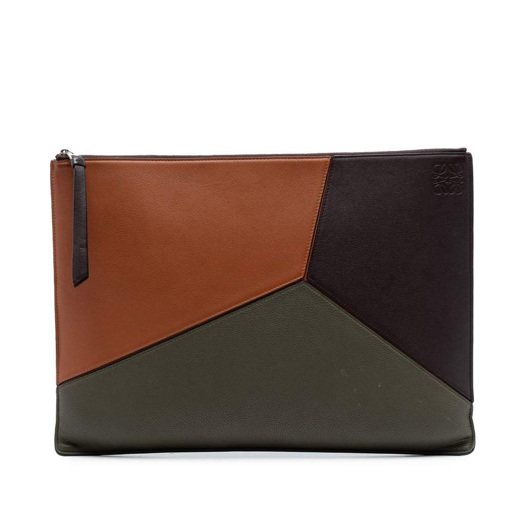 LOEWE Tricolor Leather Puzzle Clutch Brown Leather Very good condition - Front View