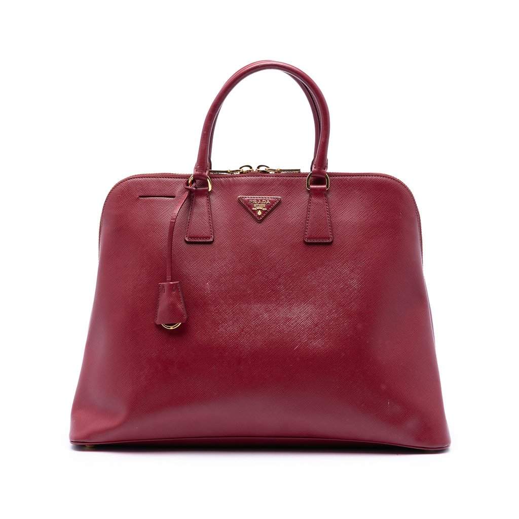 Prada Extra Large Saffiano Lux Promenade Satchel Red Leather Very good condition - Front View