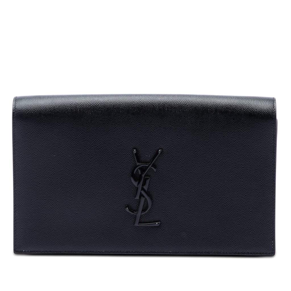 Saint Laurent Grain de Poudre Monogram Monochrome Kate Clutch Black Leather Very good condition - Front View