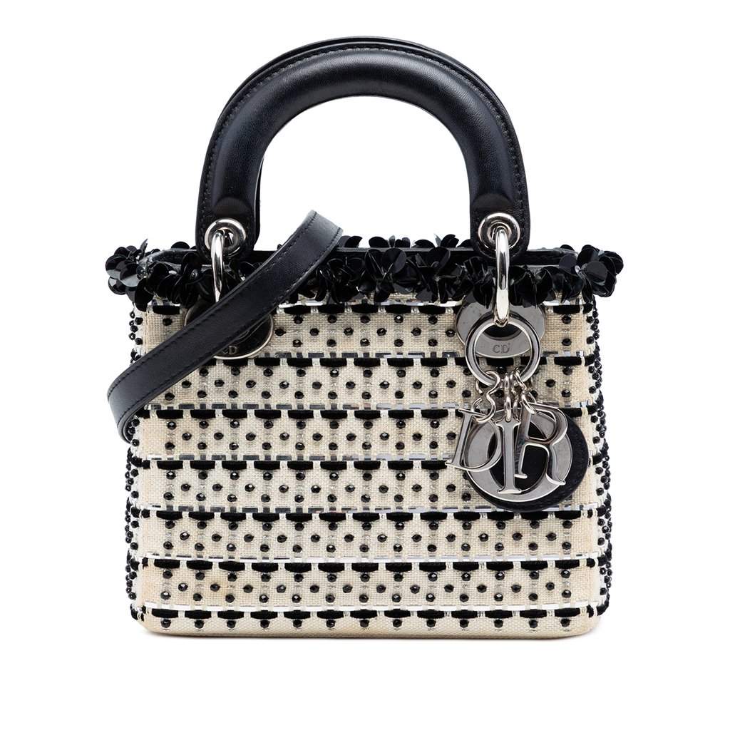 Dior Mini Canvas Bead and Sequin Embellished Lady Dior White Very good - Front View
