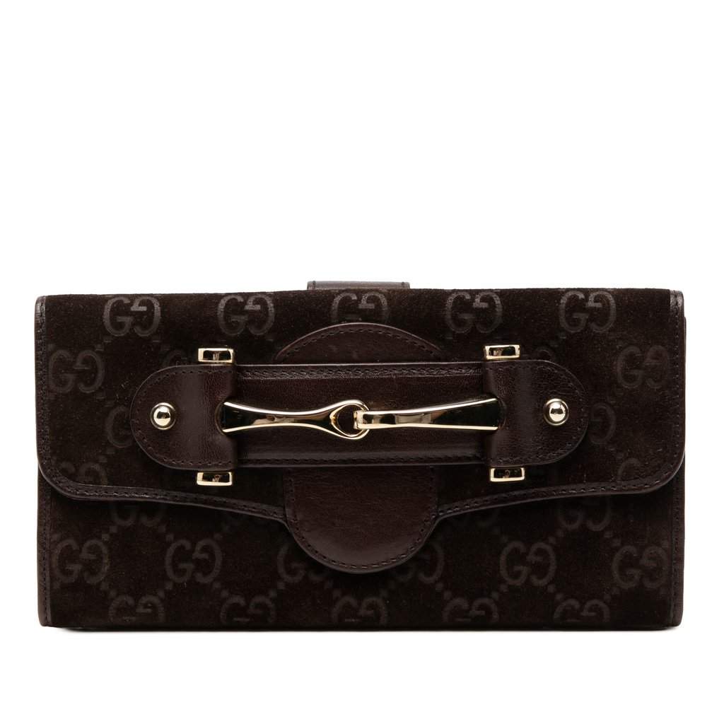 Gucci GG Suede Pelham Continental Long Wallet Brown Leather Very good condition - Front View