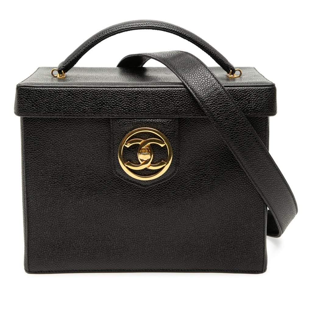 Chanel CC Caviar Vanity Box Case Black Leather Very good - Front View