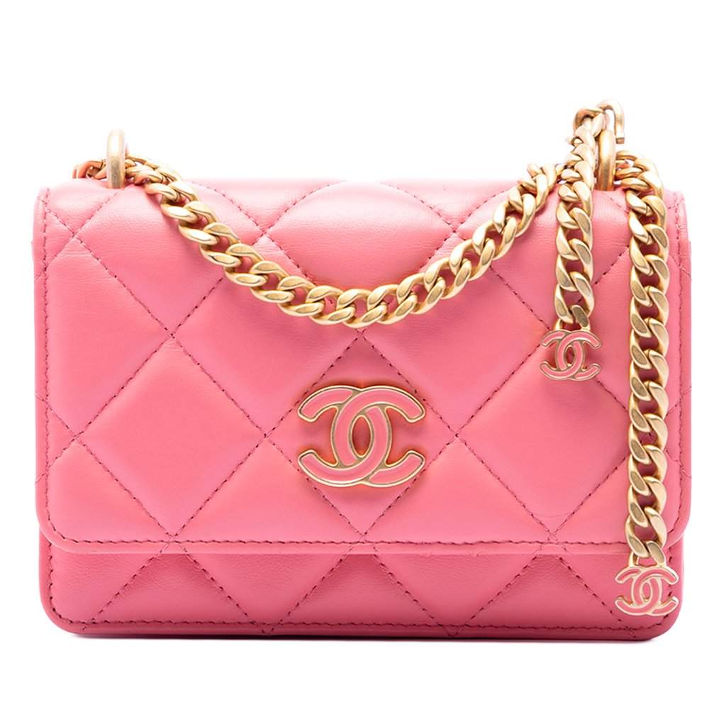 Chanel Mini Quilted Lambskin Pending CC Wallet On Chain Pink Leather Very good condition - Front View