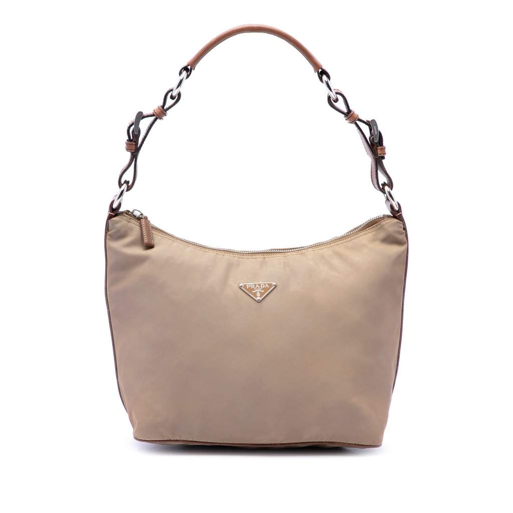 Prada Saffiano Trimmed Tessuto Shoulder Bag Brown Very good - Front View