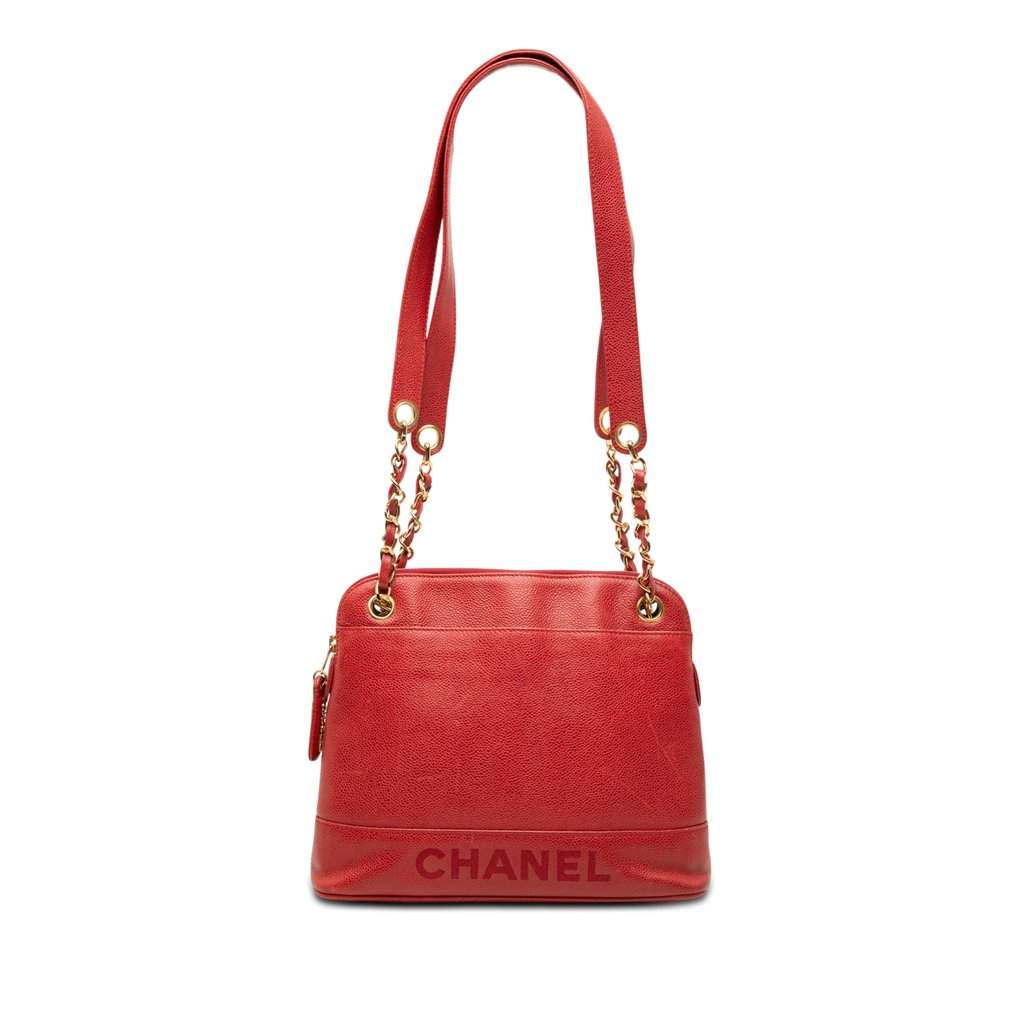 Chanel Caviar Logo Chain Shoulder Bag Red Leather Very good - Front View
