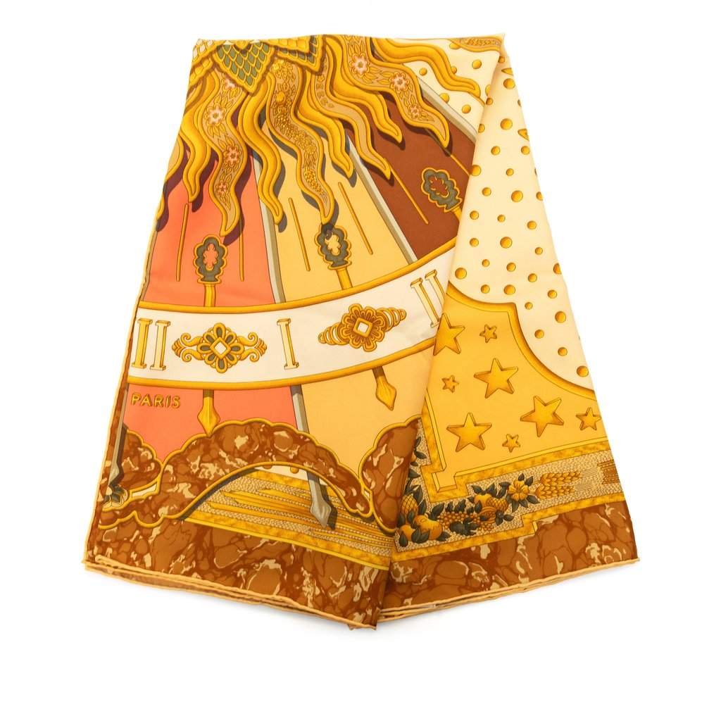 Hermès Carpe Diem Carre Silk Scarf 90 Gold Very good - Front View