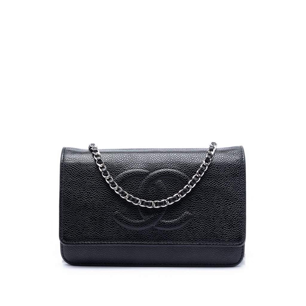 Chanel CC Caviar Wallet On Chain Black Leather Very good condition - Front View
