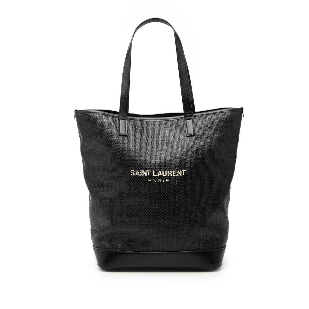 Saint Laurent Raffia Teddy Shopping Tote Black Very good condition - Front View