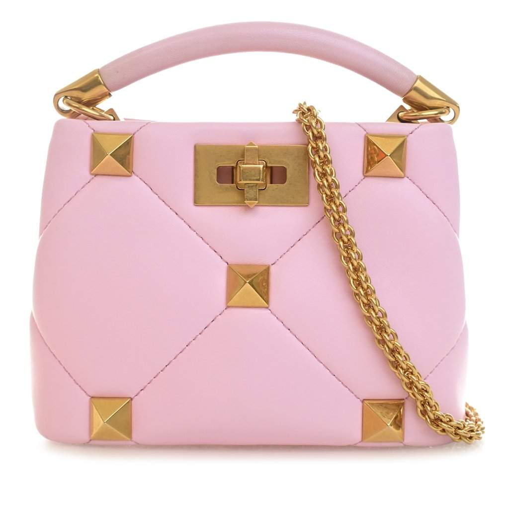 Valentino Small Nappa Roman Stud The Handle Bag Pink Leather Very good - Front View