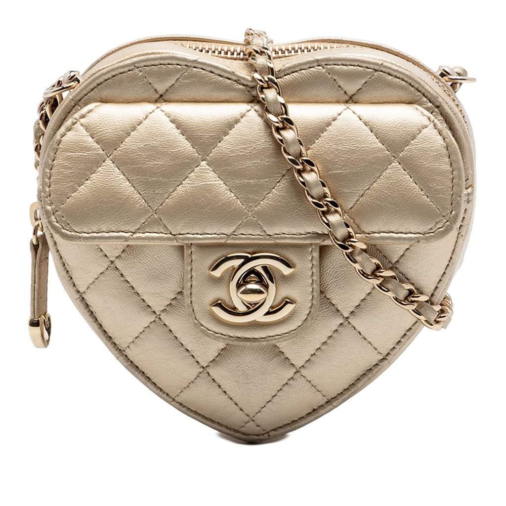 Chanel Mini Metallic Lambskin CC in Love Heart Crossbody Gold Leather Very good - Front View