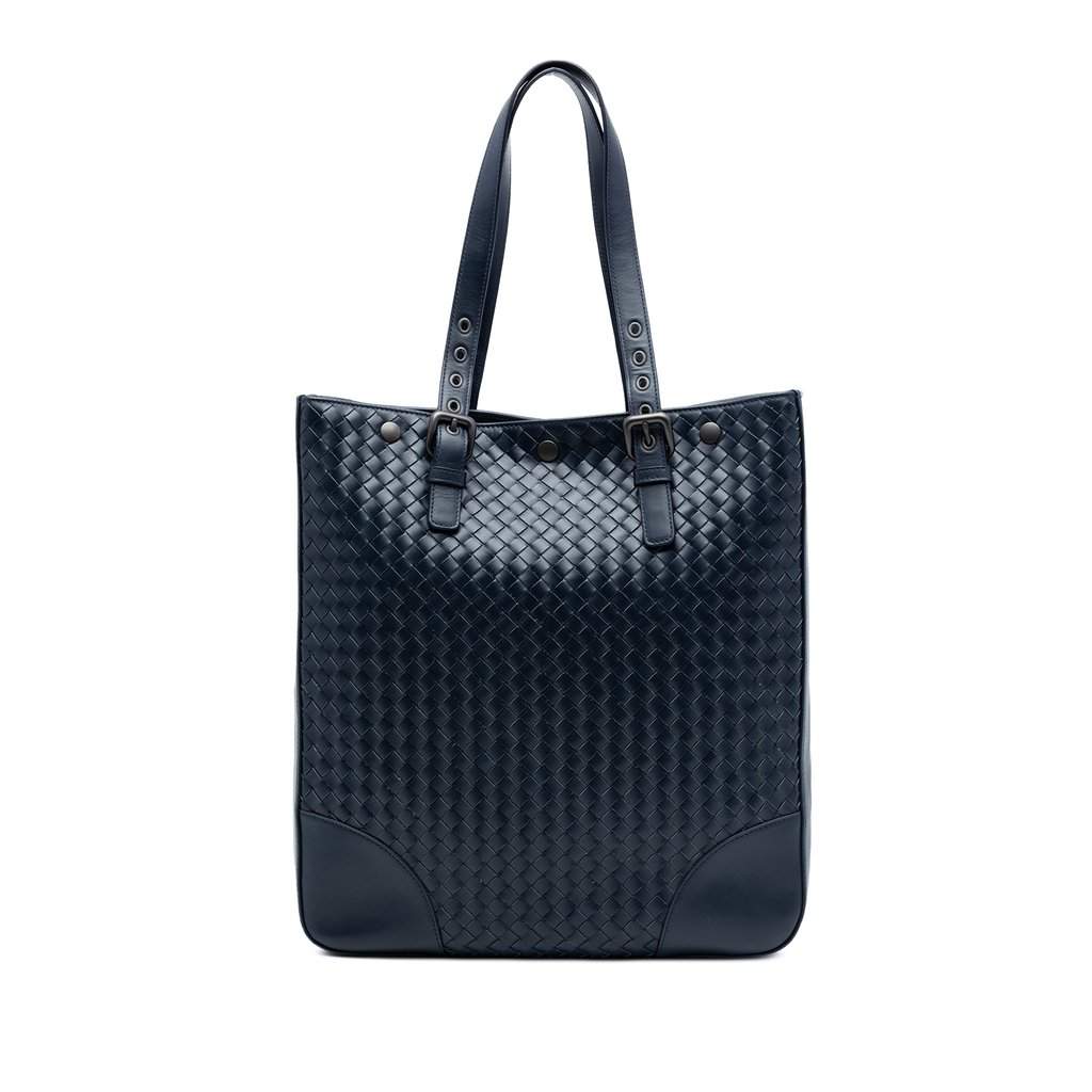 Bottega Veneta Nappa Intrecciato Belt Strap Tote Blue Leather Very good condition - Front View
