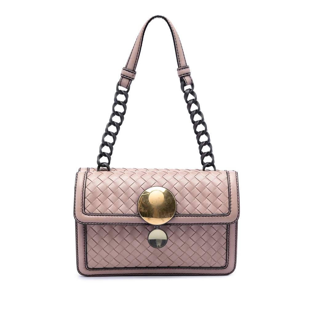 Bottega Veneta Nappa Intrecciato Mirror Lens Double Sided Flap Shoulder Bag Brown Leather Very good - Front View