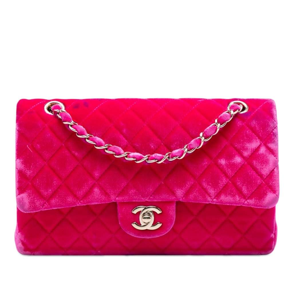 Chanel Medium Classic Velvet Double Flap Pink Very good condition - Front View