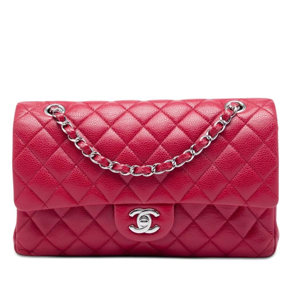 Chanel Medium Classic Caviar Double Flap Red Leather Very good - Front View