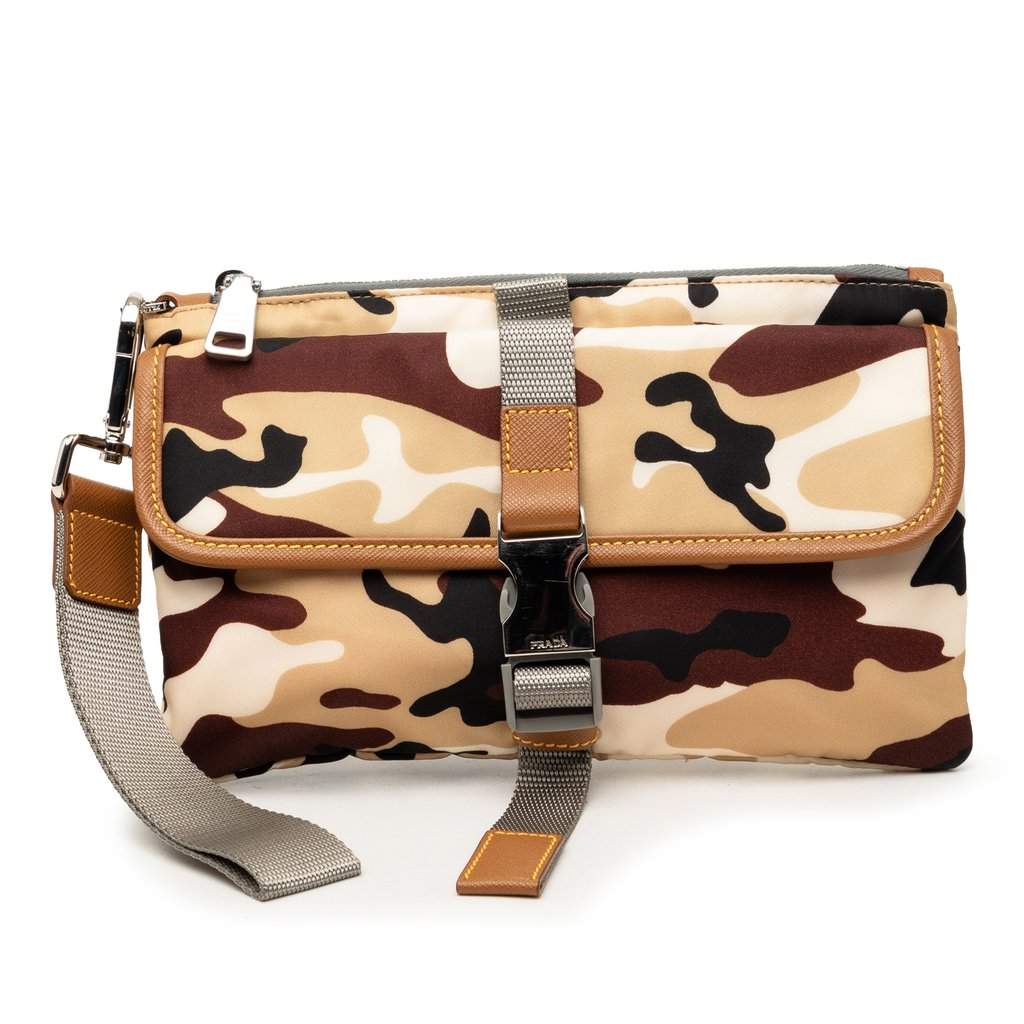 Prada Tessuto Camouflage Clutch Beige Very good condition - Front View