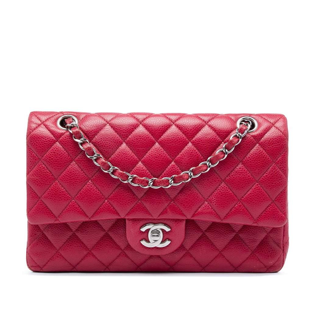Chanel Medium Classic Caviar Double Flap Red Leather Very good condition - Front View
