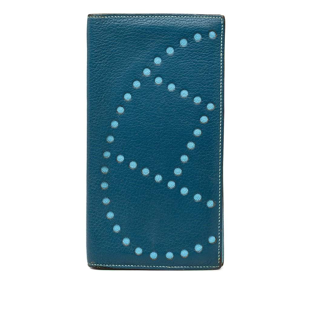 Hermès Chevre Mysore Evelyne Long Wallet Blue Leather Very good - Front View